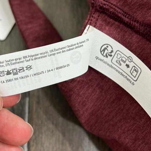 Lululemon NWT Soft Sueded Bra *Light Support, B/C Cup Garnet - Picture 10 of 12